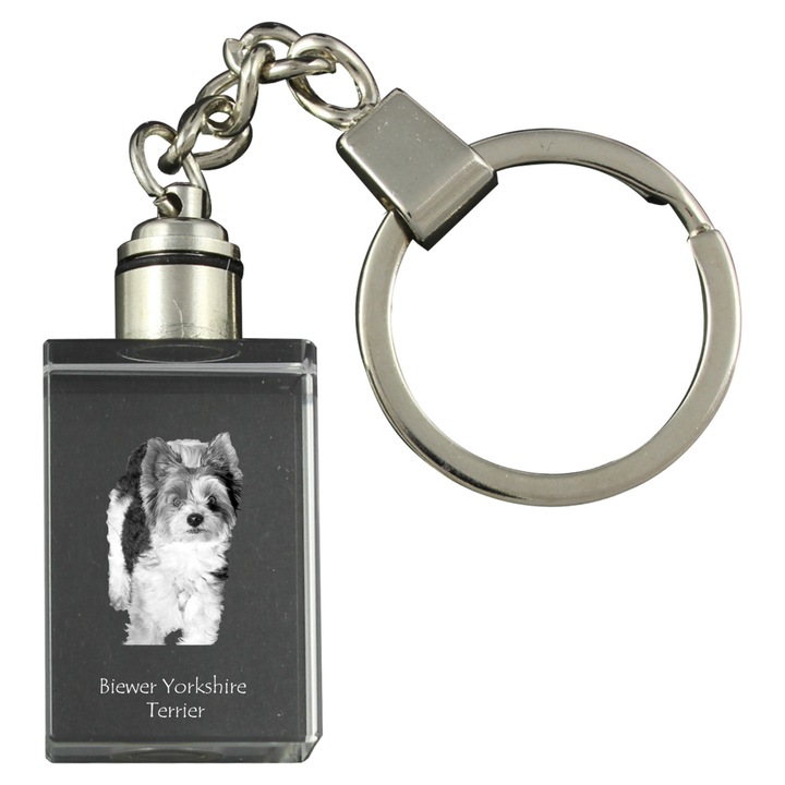 Kulcstartók, Art-Dog, Biewer Yorkshire Terrier, optikai kristály, 20x30x15mm, egyedi ajándék