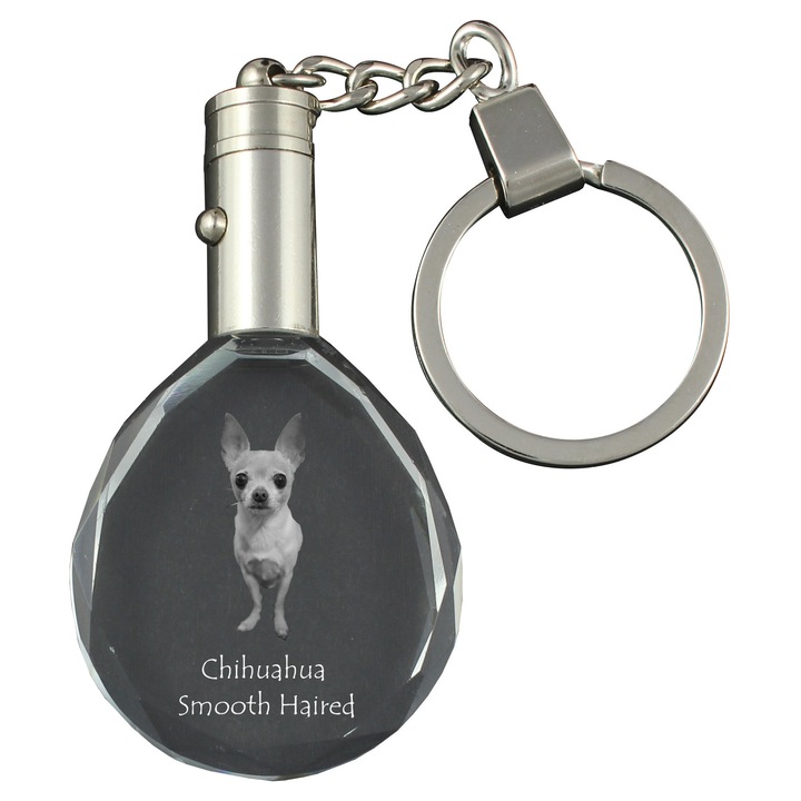 Kristály kulcstartó, Art-Dog, Chihuahua, világítás, 40x35x10mm, ajándék szett