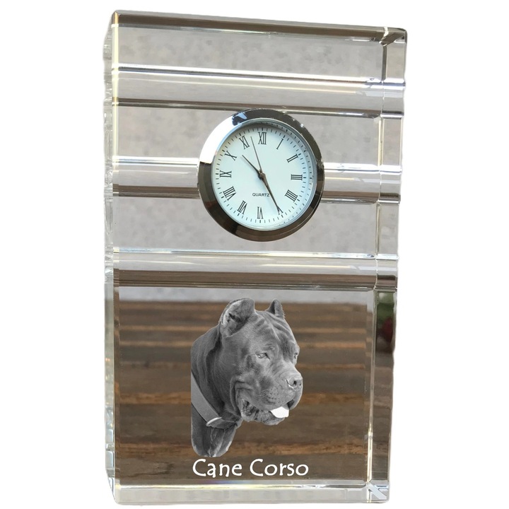 Ceas decorativ din cristal, Art-Dog, personalizat cu fotografie, 14x8,6x2,4cm