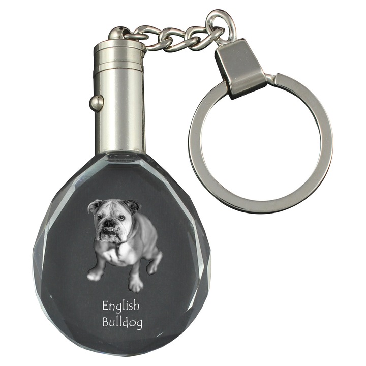 Kristály kulcstartó, Art-Dog, Angol bulldog, világítás, 40x35x10mm, díszdobozban