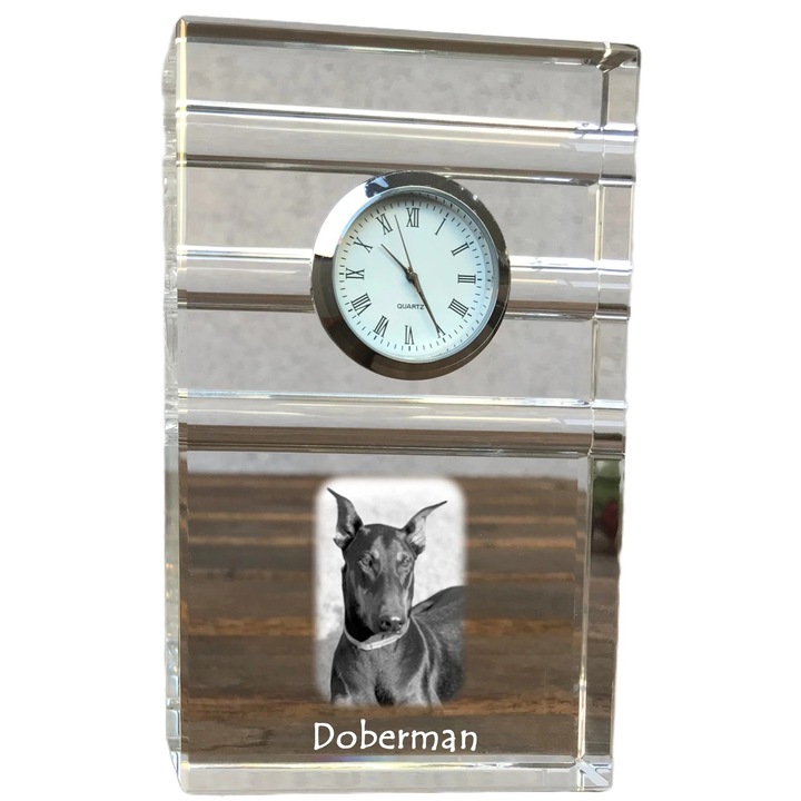 Ceas decorativ, Art-Dog, cristal, personalizat cu fotografie, 14x8,6x2,4cm