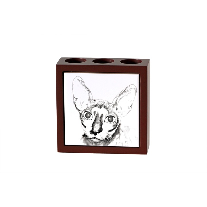 Suport birou personalizat, Art-Dog, cu imprimeu pisica, 3 locuri pentru pixuri, 13x13x4.5cm