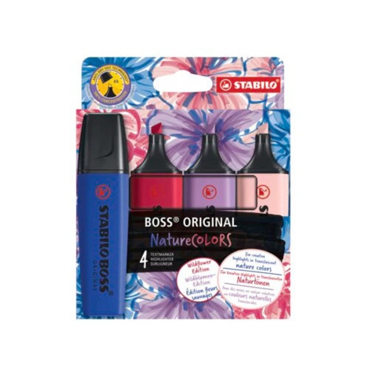 Marker text Stabilo Boss Original NatureCOLORS Wildflower, set 4 culori, multicolor, 2x5mm