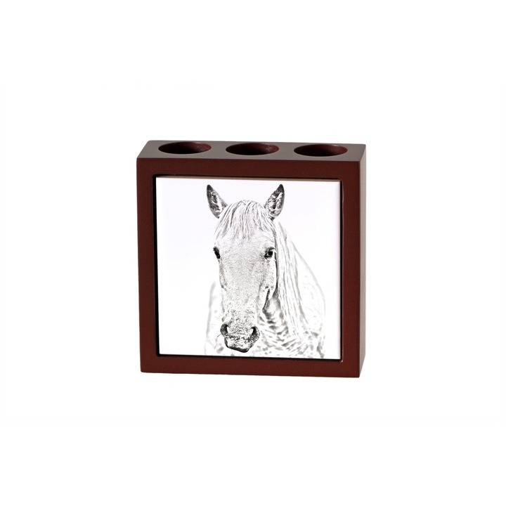 Suport birou personalizat, Art-Dog, 3 locuri pentru pixuri, lemn, 13x13x4.5cm