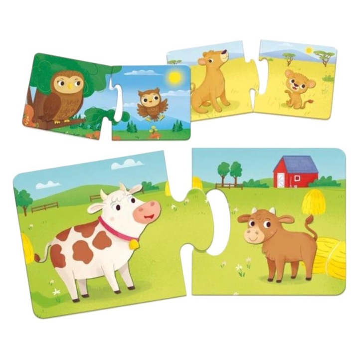 4 darabos oktató puzzle háziállatokkal, Anya és gyermeke, 8 különböző mintával, ideális 3 évesnél idősebb gyermekek számára