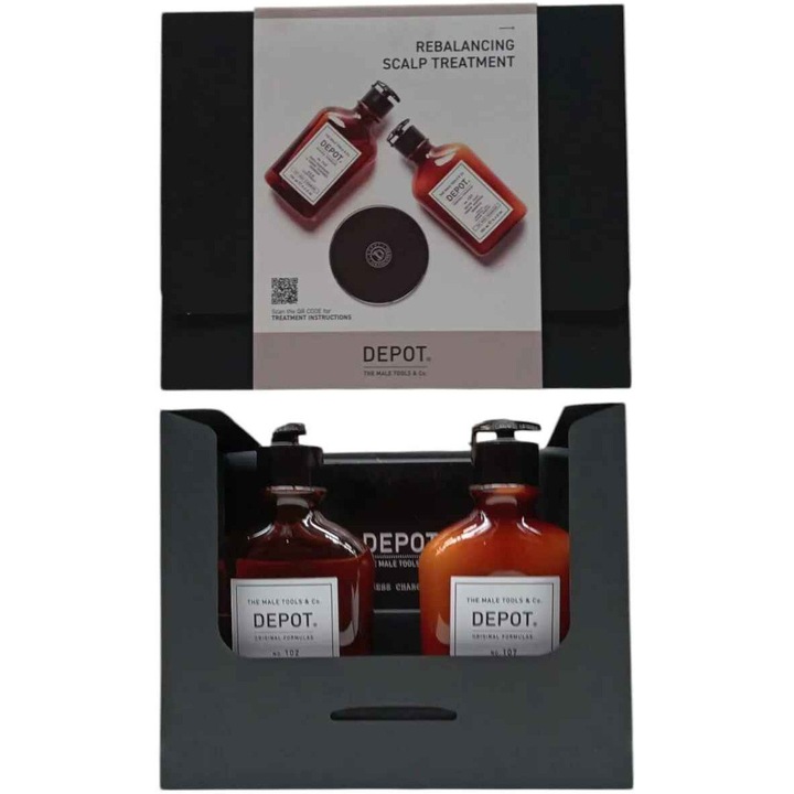 Set pentru tratamentul scalpului Rebalancing DEPOT: Sampon anti-matreata 250 ml + Sampon pentru reducerea sebumului, 250 ml + Incarcator wireless