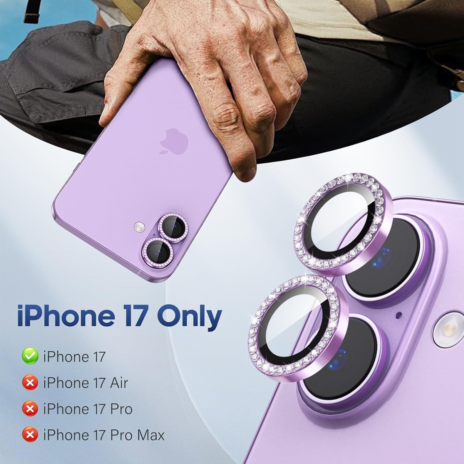 Folie protectie camera pentru iPhone 17, 3 piese, sticla securizata 9H, transparent