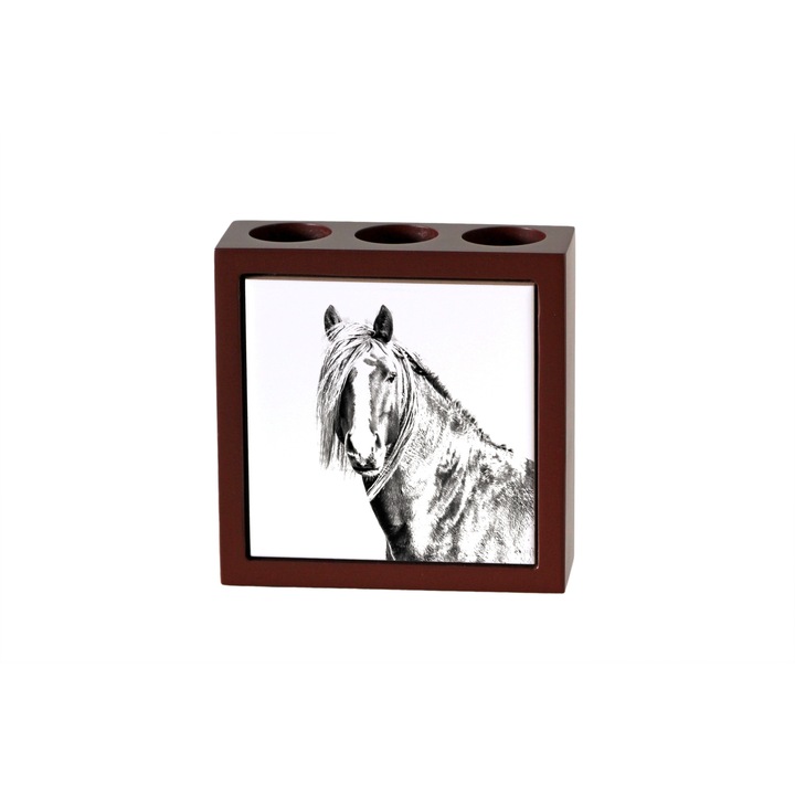 Suport birou personalizat, Art-Dog, cu imprimeu, 3 locuri pentru pixuri, 13x13x4.5cm, din lemn si ceramica