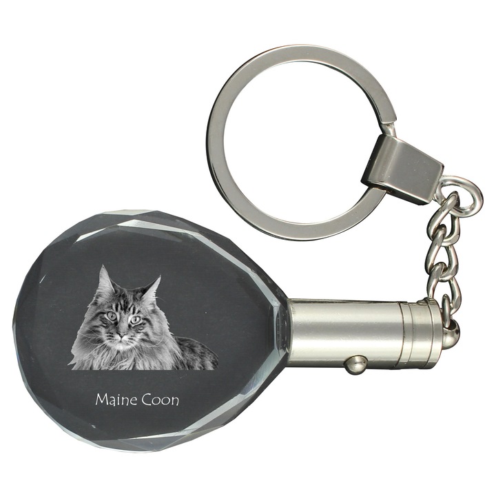Breloc cu cristale, Art-Dog, Maine Coon, iluminare, 40x35x10mm, set cadou