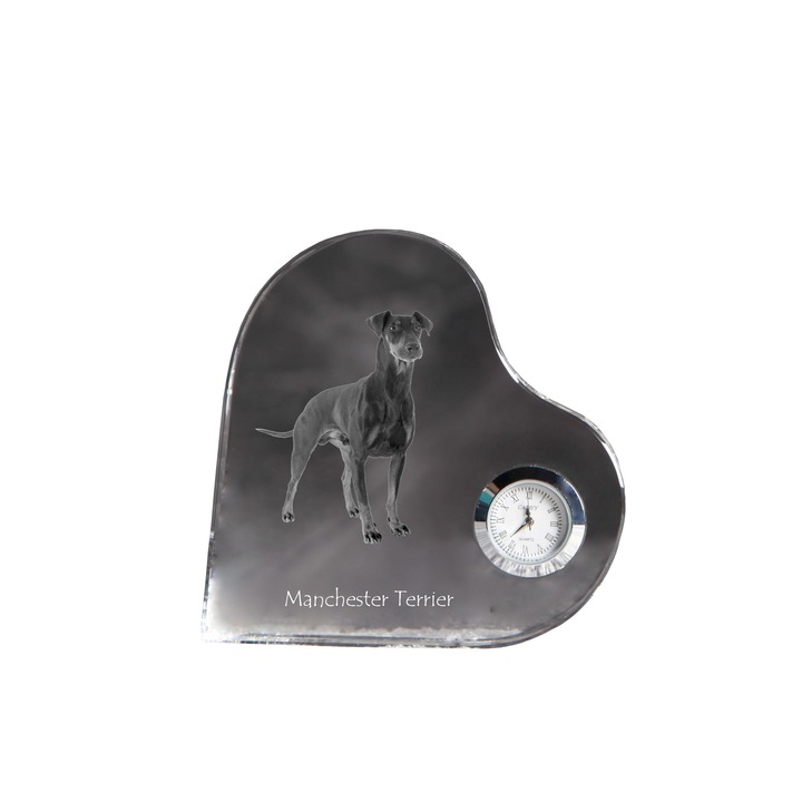 Ceas decorativ din cristal in forma de inima, Art-Dog, personalizabil, 10,6x10,6x1,6cm