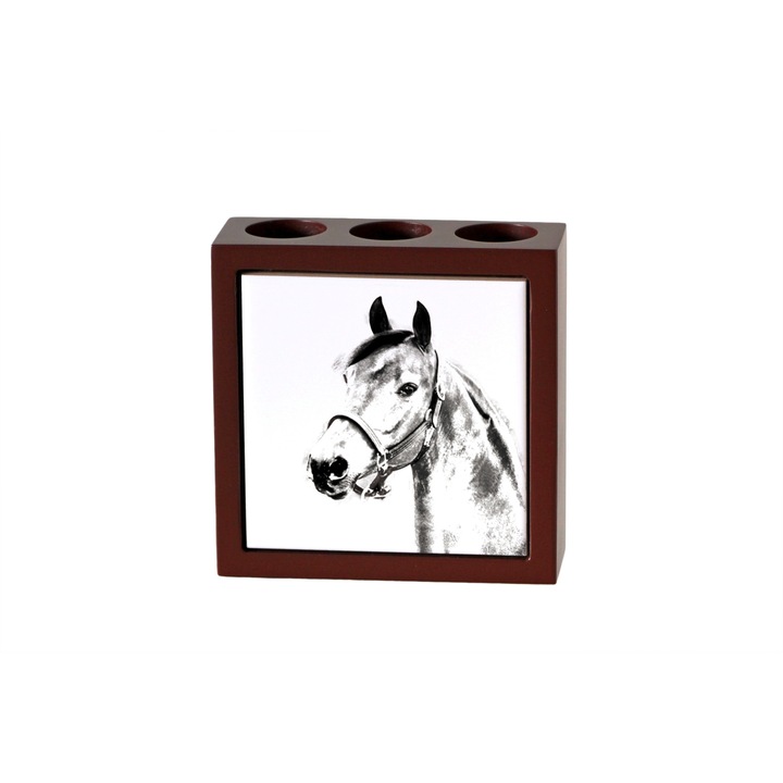 Suport birou personalizat, Art-Dog, 3 locuri pentru pixuri, lemn, 13x13x4.5cm