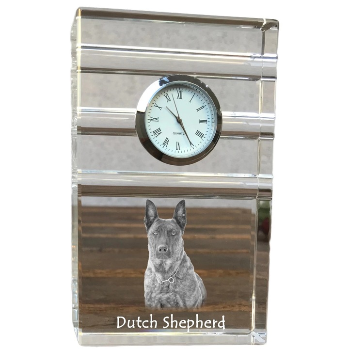 Ceas decorativ din cristal, Art-Dog, cu fotografie personalizata, 14x8,6x2,4cm