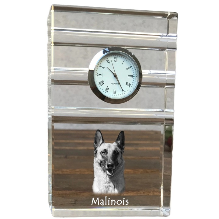 Ceas decorativ din cristal, Art-Dog, personalizat cu fotografie, 14x8,6x2,4cm