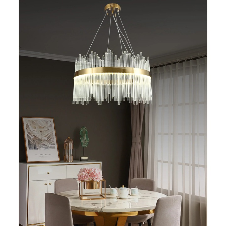 LED люстра RFAN, Модел 8817/600, Кристална текстура, Метал, 112W, Златист