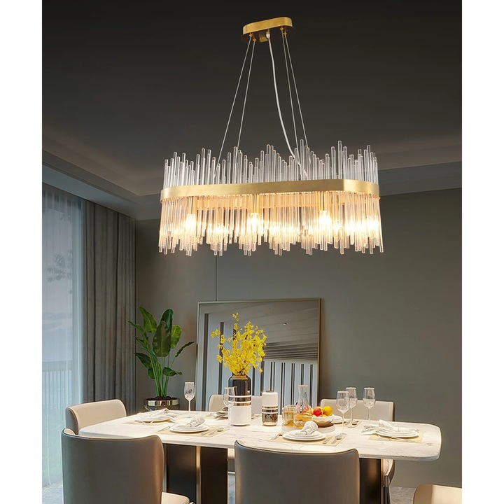 LED люстра RFAN, Модел 8817/800*300, Кристална текстура, Метал, 120W, Златист