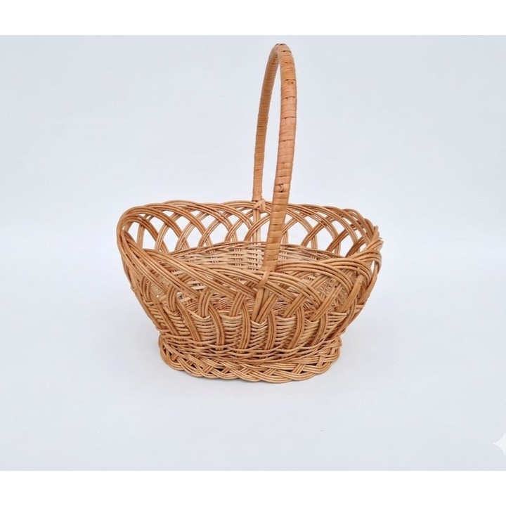 Cos Impletit Manual din Rachita cu Toarta, 31x26x22 cm