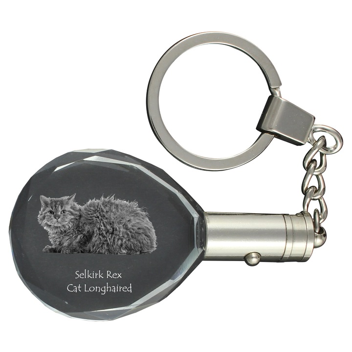 Breloc cu cristal, Selkirk Rex, iluminare, 40x35x10mm, set cadou