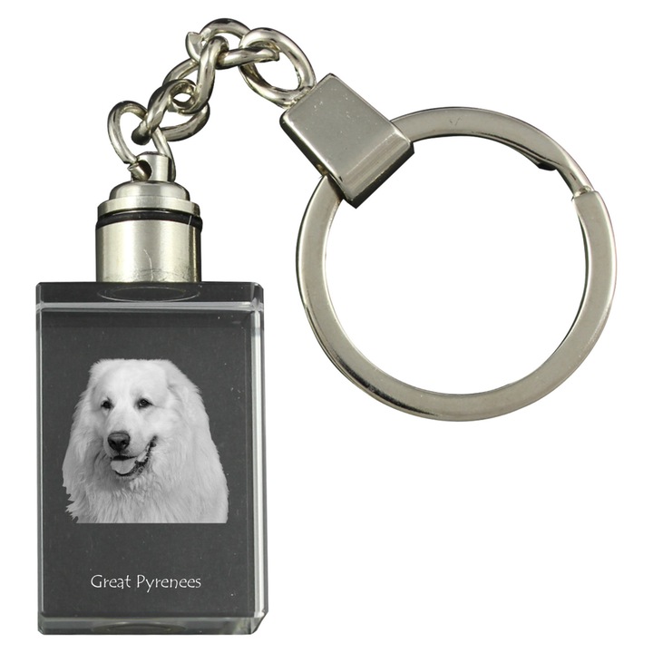 Brelocuri cu cristale, Art-Dog, breloc cu imaginea cainelui Pireneian, iluminat, 20x30x15mm