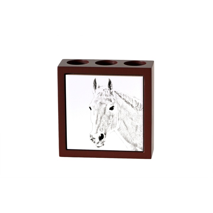 Suport birou personalizat, Art-Dog, cu imprimeu, 3 locuri pentru pixuri, 13x13x4.5cm, lemn