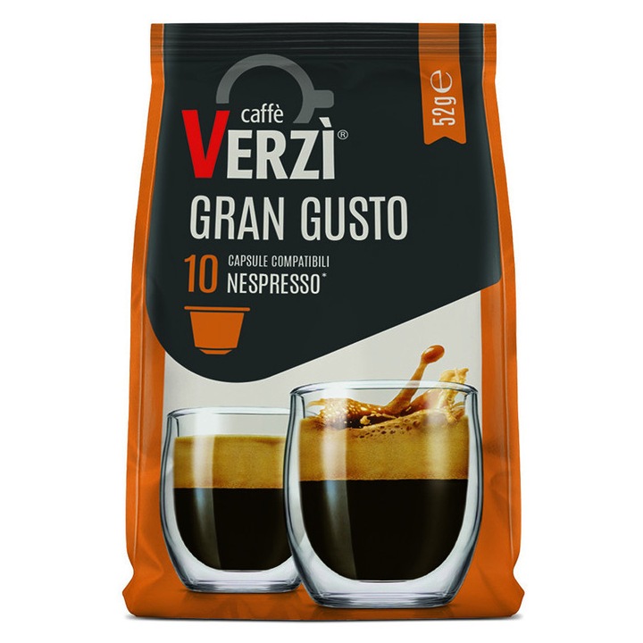 Cafea capsule Verzi Gran Gusto 10 buc, intensitate ridicată, aromă bogată, pentru Nespresso