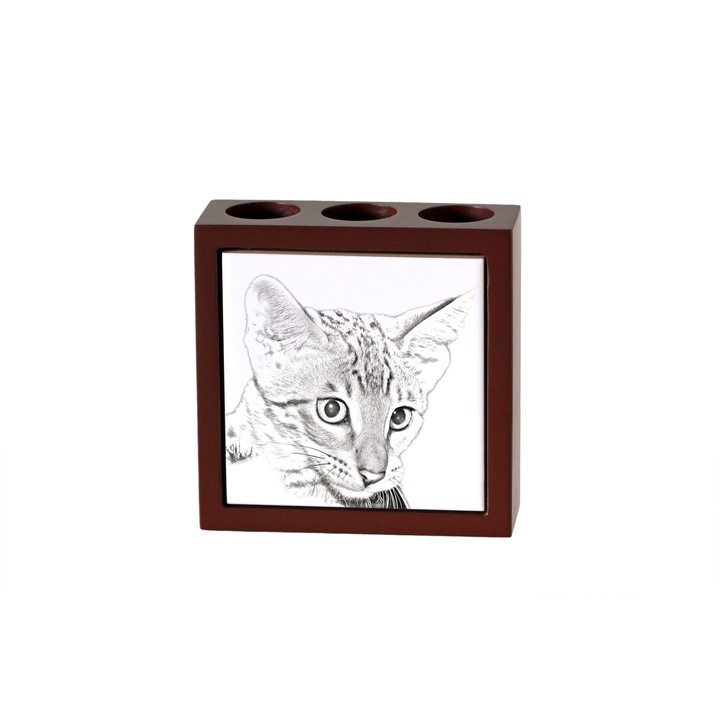 Suport birou personalizat, Art-Dog, cu imprimeu pisica, 3 compartimente, 13x13x4.5cm