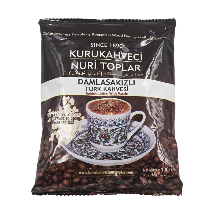 Cafea turcească Nuri Toplar 100g, aromă de gumă de mastica, prăjită la foc de lemne, fin măcinată