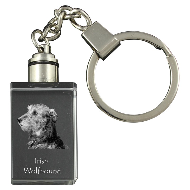 Art-Dog kristály kulcstartók, ír farkaskutya képpel, világító, 20x30x15mm