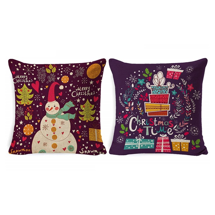 Set 2 fete de perna cu motiv Sarbatorile de Iarna Sengruili, 45 x 45 cm, bumbac, multicolor