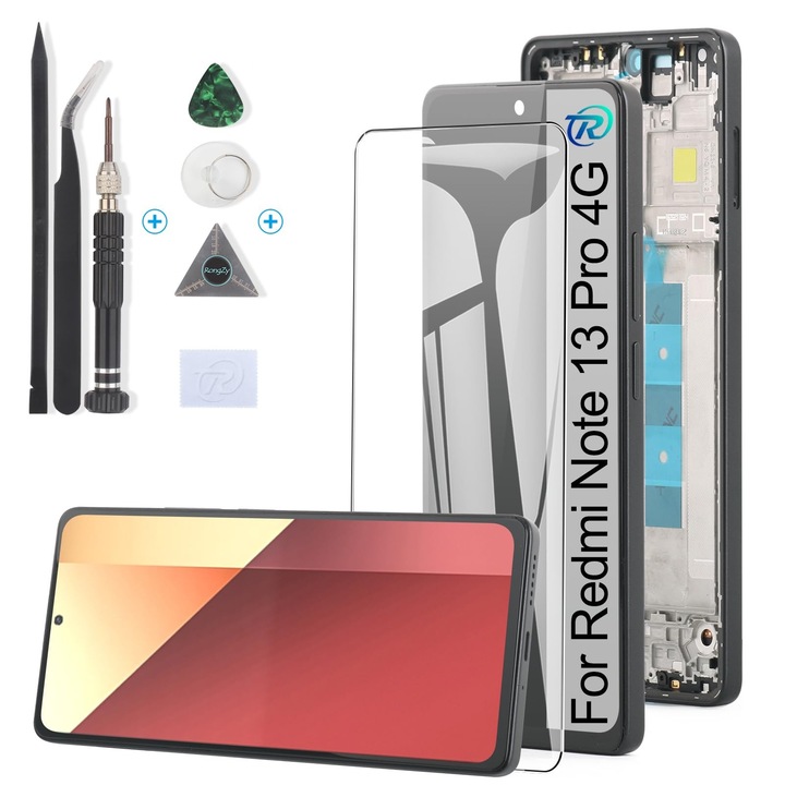 RongZy LCD екран с тъчскрийн за Xiaomi Redmi Note 13 Pro 4G, с рамка и инструменти, черен