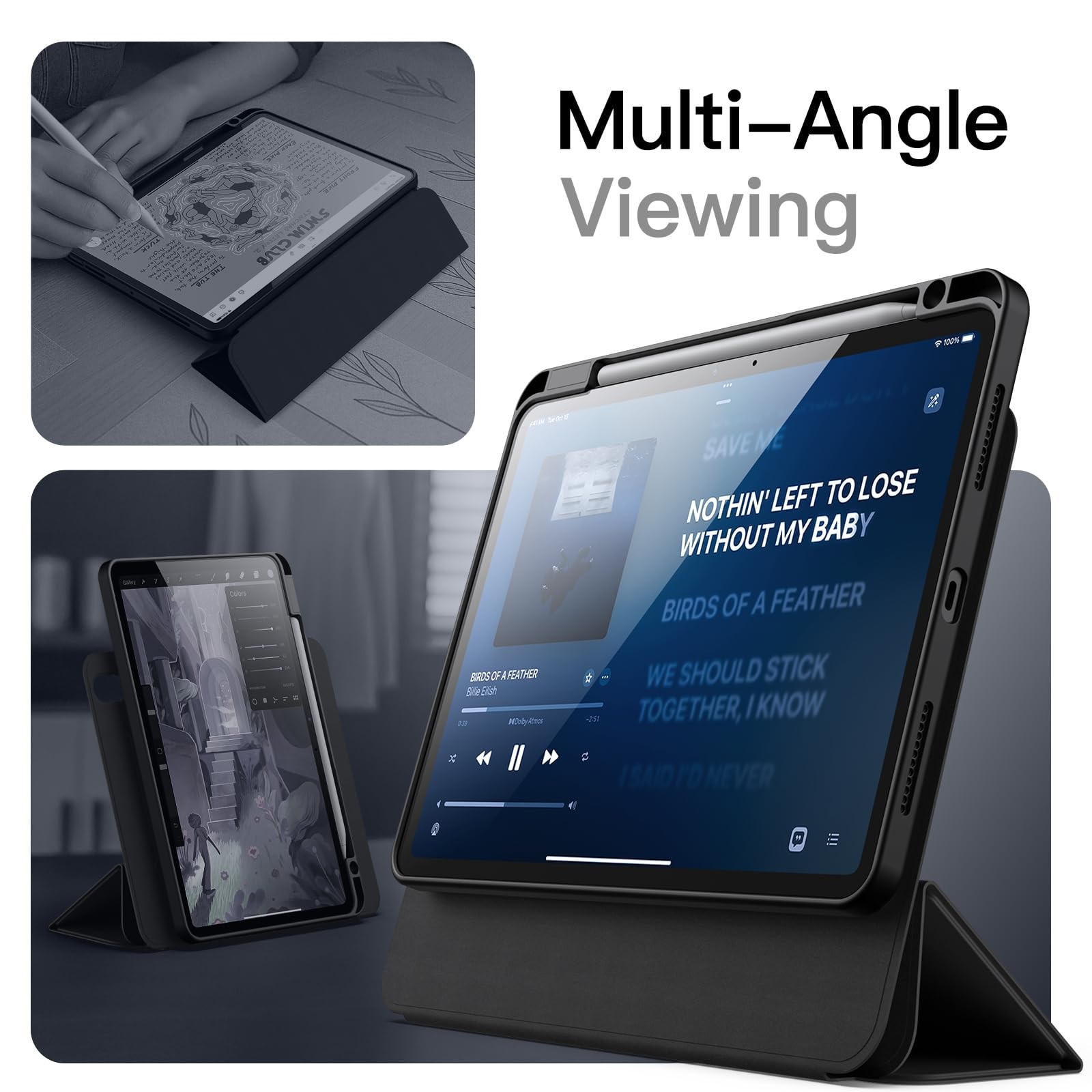 Husa magnetica detasabila JETech pentru iPad Air 11", cu suport pentru stylus, culoare negru