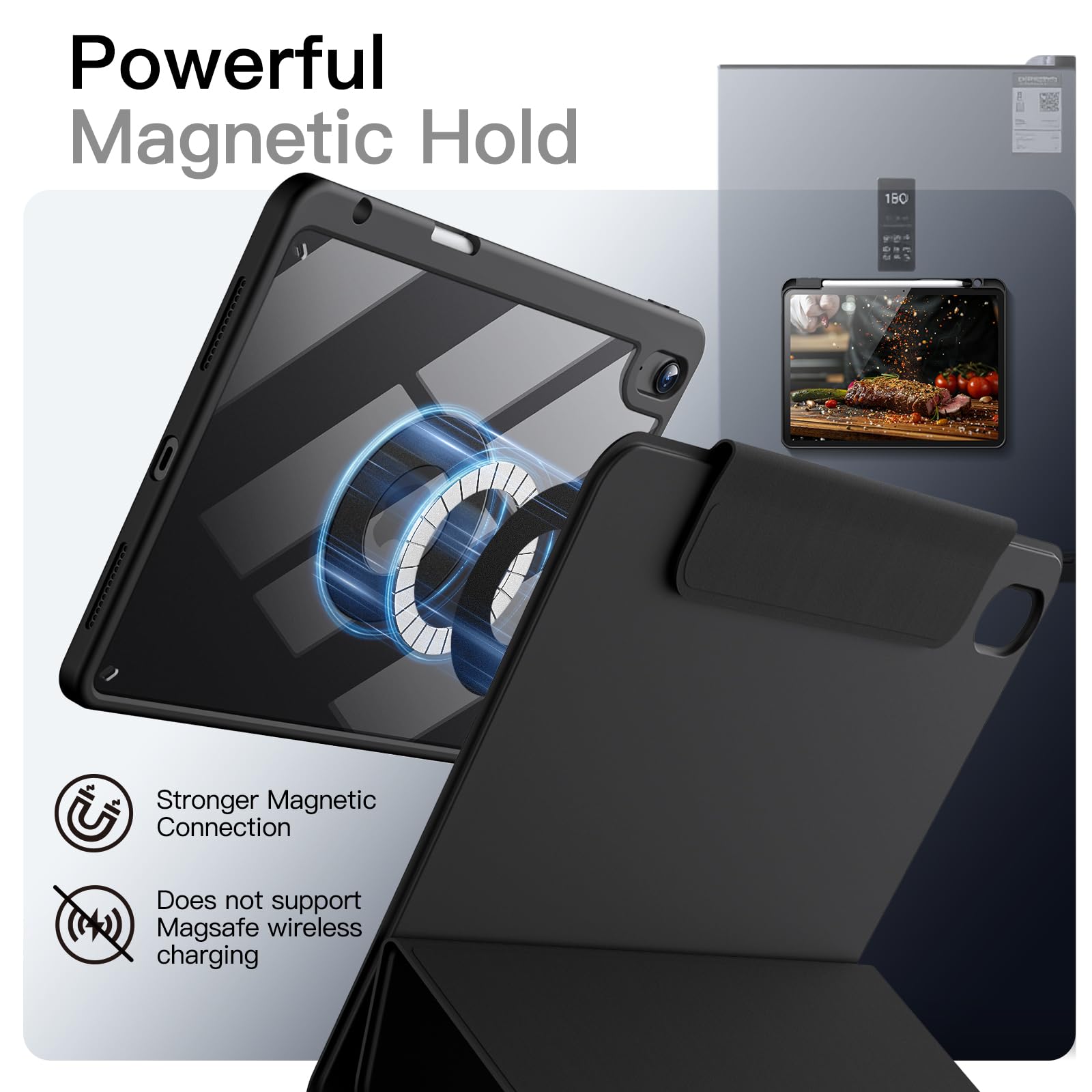 Husa magnetica detasabila JETech pentru iPad Air 11", cu suport pentru stylus, culoare negru