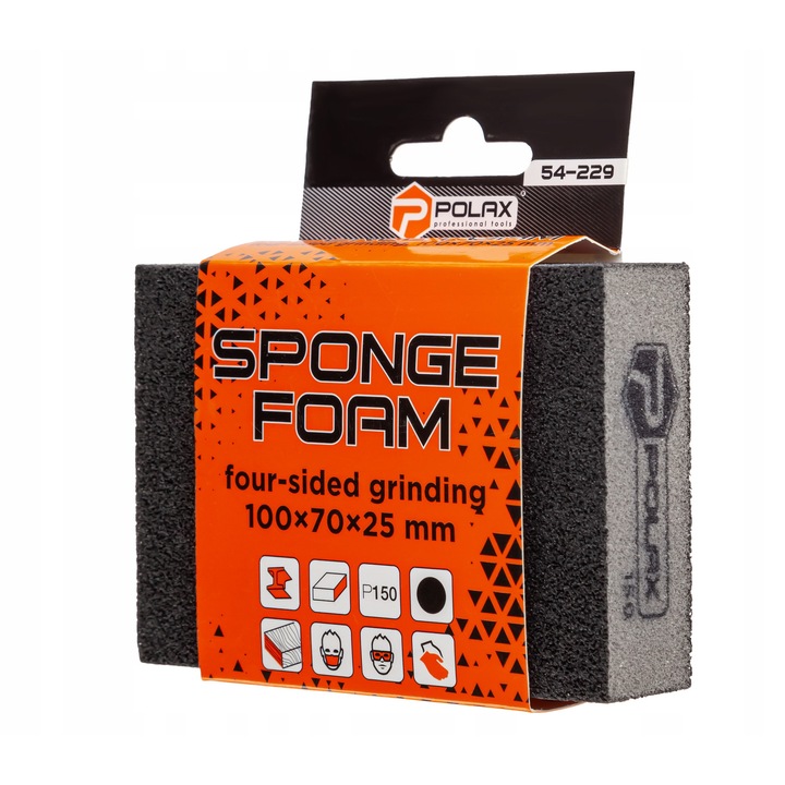 Куб от абразивна пяна Polax, 100x70x25mm, P150, за многократна употреба