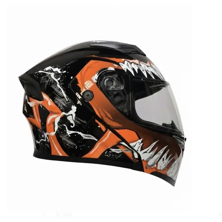 Casca Moto Integrala full face Venom Edition, Design Grafic Portocaliu/Negru, Viziera Anti-Zgarieturi marime xl