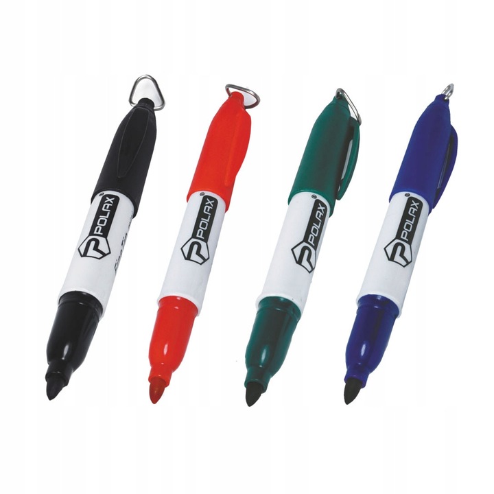 Set de 4 markere permanente Polax, negru, rosu, albastru, verde, pentru diverse suprafete