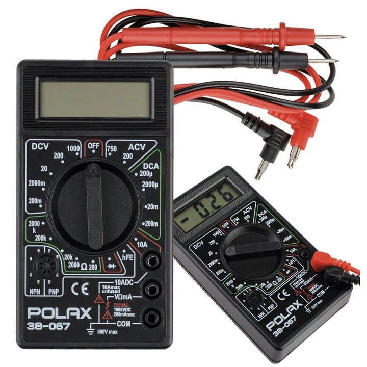 Дигитален мултиметър Polax, 2000A, LCD, комплект със сонди, 126x70x26мм