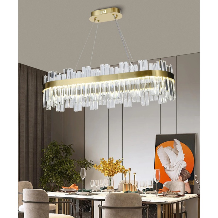 LED люстра RFAN, Модел H98347/800*300, Кристална текстура, Метал, 120W, Златист