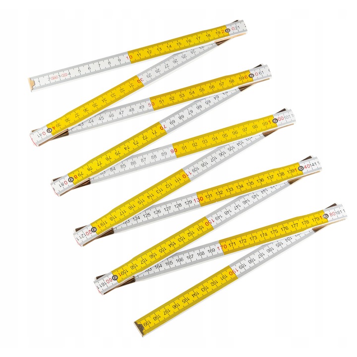 Rulou de masurat pliabil din lemn, 2 m, galben-alb, 24,5x9,2x8,2 cm, set
