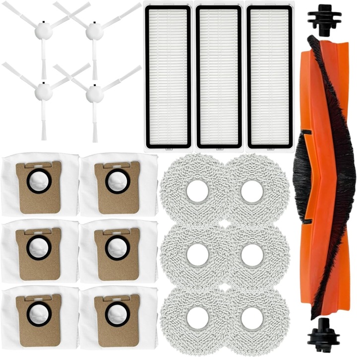 Set accesorii pentru aspirator robot, 1 perie principala, 3 filtre, 4 perii laterale, 6 mopuri, 6 saci de praf, compatibil cu Xiaomi X20 Plus / X10 Plus