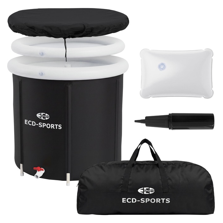 Cada de gheata portabila ECD Germany Ø80 cm bazin pliabil pentru morsare si regenerare musculara, capacitate 350l, crioterapie pentru sportivi, butoi cu capac si izolatie completa, utilizare interior si exterior