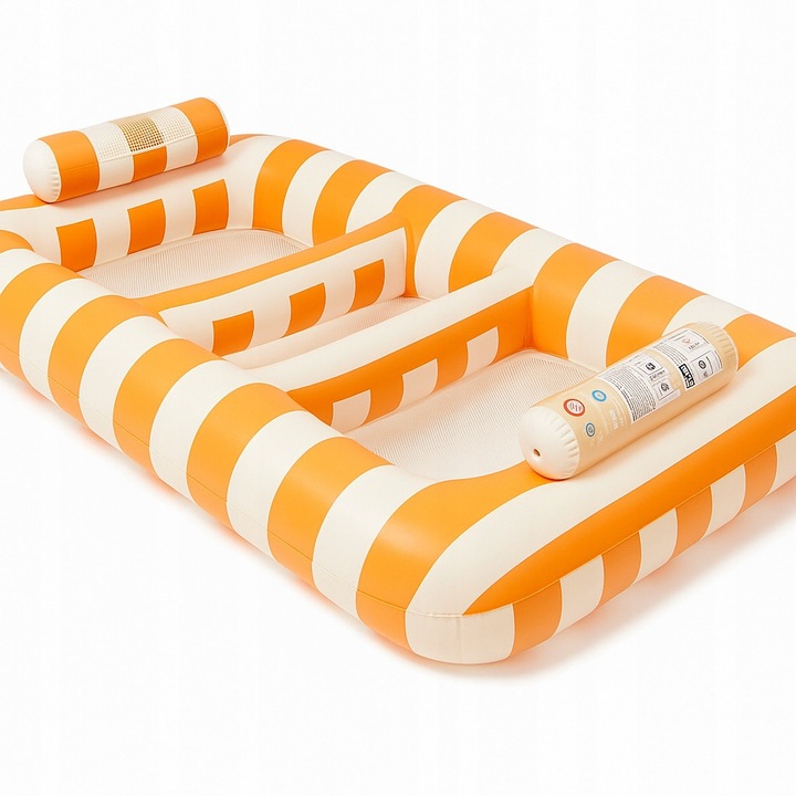 Saltea gonflabila pentru apa, Allbag, 2 persoane, alb-portocalie, 220x135x42cm, set complet