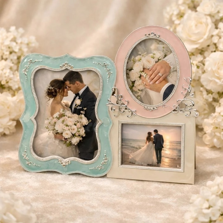 Rama Foto Colaj AZAY 3 Poze, Multicolor Pastel, 9x13 cm + 8x9 cm + 8x6.5 cm, Rama Foto Familie / Cuplu, Cadou Elegant, Cutie Cadou Inclusa