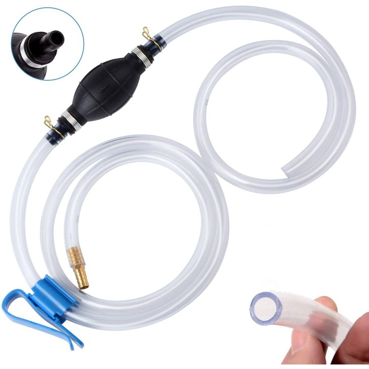 Pompa de sifon pentru combustibil, transfer portabil, 2 furtunuri PVC, 15mm, negru