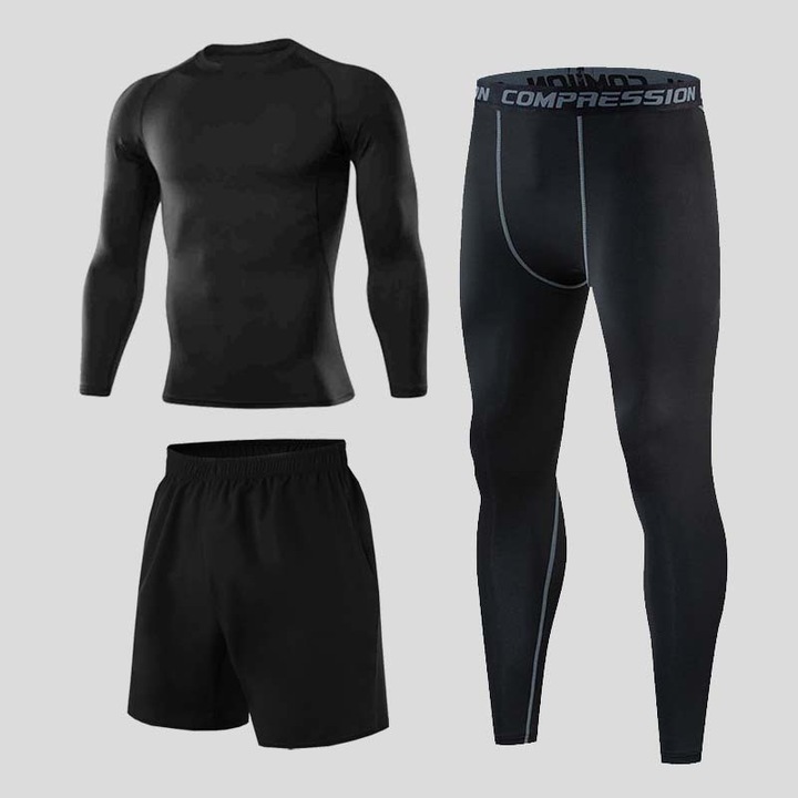 Set de lenjerie fitness pentru barbati, negru, set 3 piese