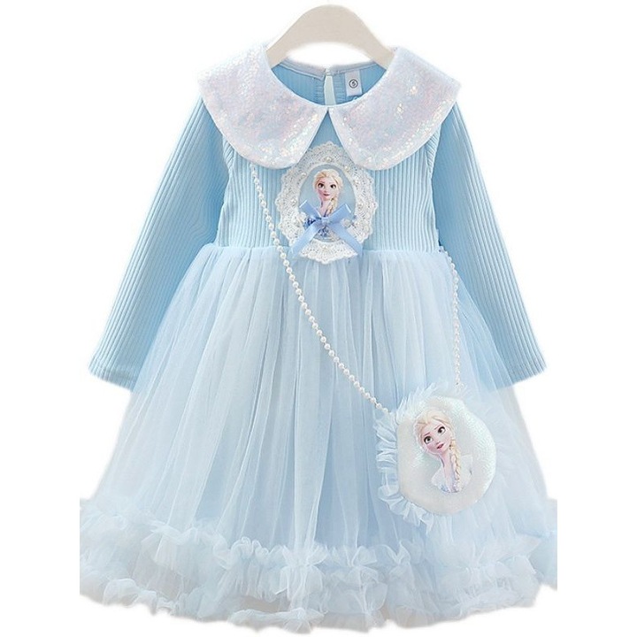 Costum de printesa Elsa pentru copii, rochie din tull, albastru deschis, 120cm