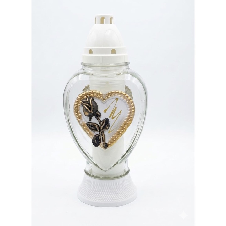 Декоративна Свещ във Форма на Сърце със Златна Роза, 29 см, Време на горене ~33ч