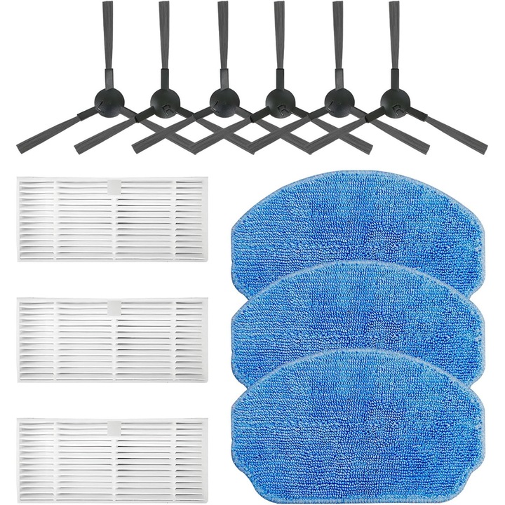 Комплект аксесоари за робот прахосмукачка, 3 HEPA филтъра, 3 мопа, 6 странични четки, многоцветен