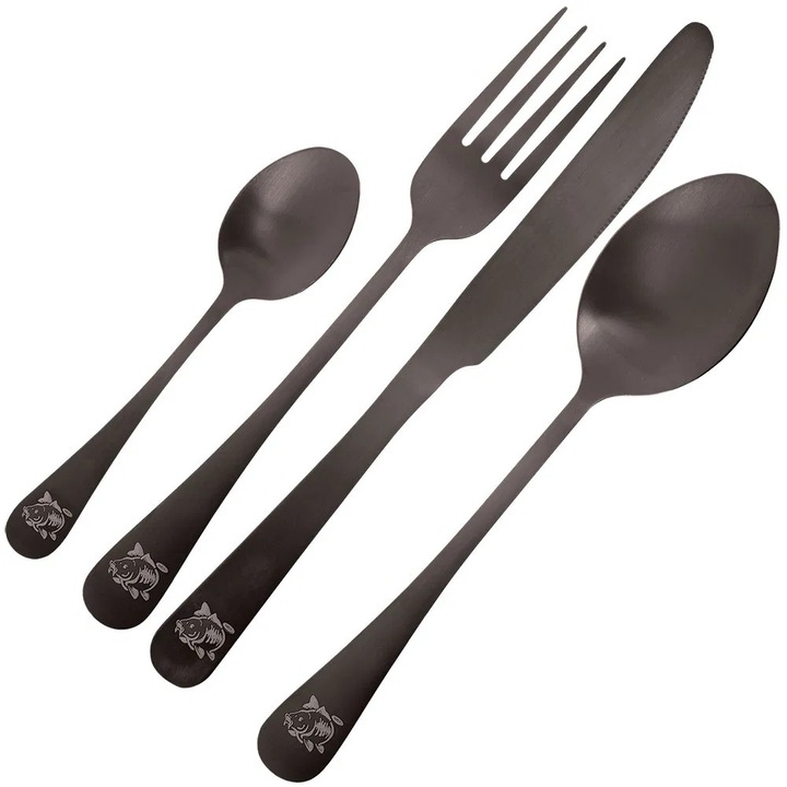Set de Tacamuri din Otel Inoxidabil cu Efect Mat si Husa din Neopren - NGT 4buc Cutlery Set