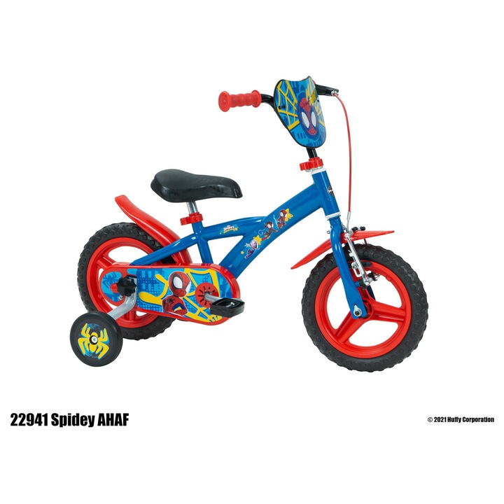 Bicicleta copii Huffy Disney SPIDER MAN 12", rosu-albastru, cu roti ajutatoare