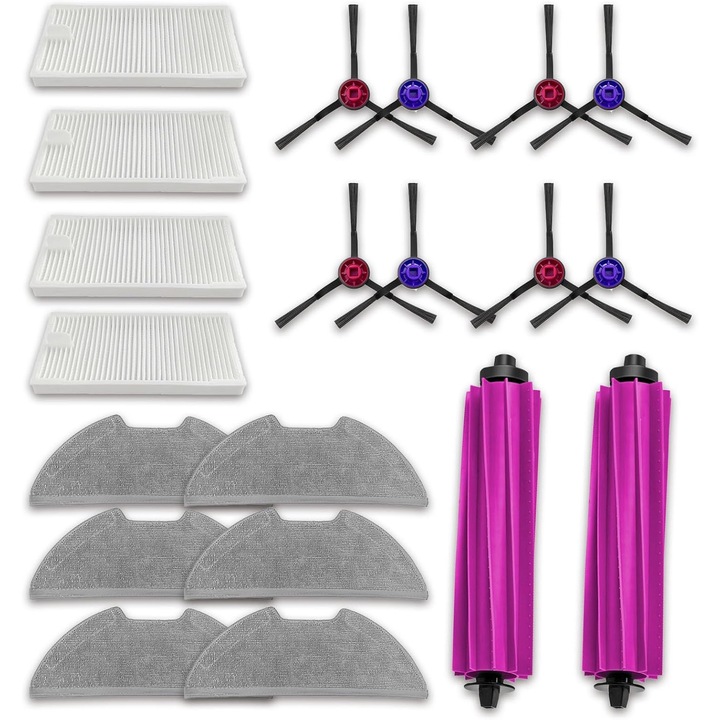Комплект от 20 части за поддръжка, аксесоари за робот прахосмукачка Eureka E20 Plus, 4 филтъра, 8 странични четки, 6 мопа, 2 основни четки