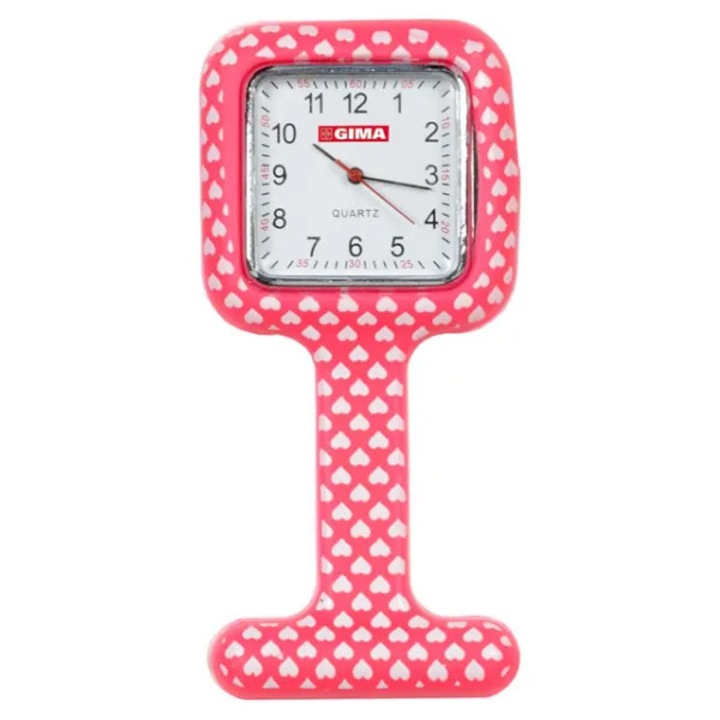 Ceas Medical din Silicon pentru Asistente – Model Inimioare, Cu Prindere cu Ac de Siguranta, Gima